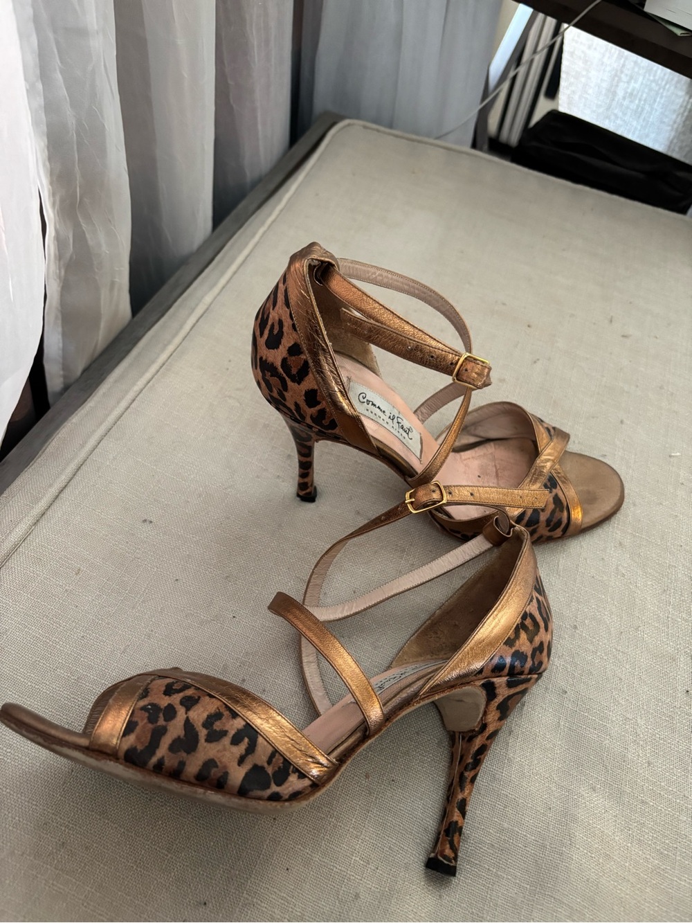 Come Il Faut leather sole Tango  Leopard and Bronze strappy dress shoes sz9 /40